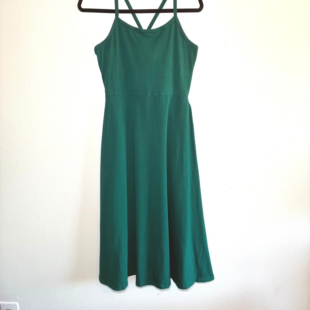 Pact Organic Cotton Fit & Flare Midi Dress Jewel Toned Pockets Minimalist Medium